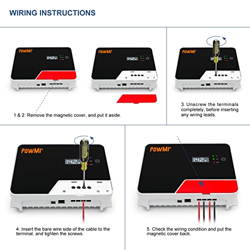 PowMr 40A Solar Charge Controller, MPPT Negative Grounded Solar Regulator Tempered Glass Cover with Bluetooth LCD Display Touch Screen, for Gel Sealed Flooded and Lithium Battery