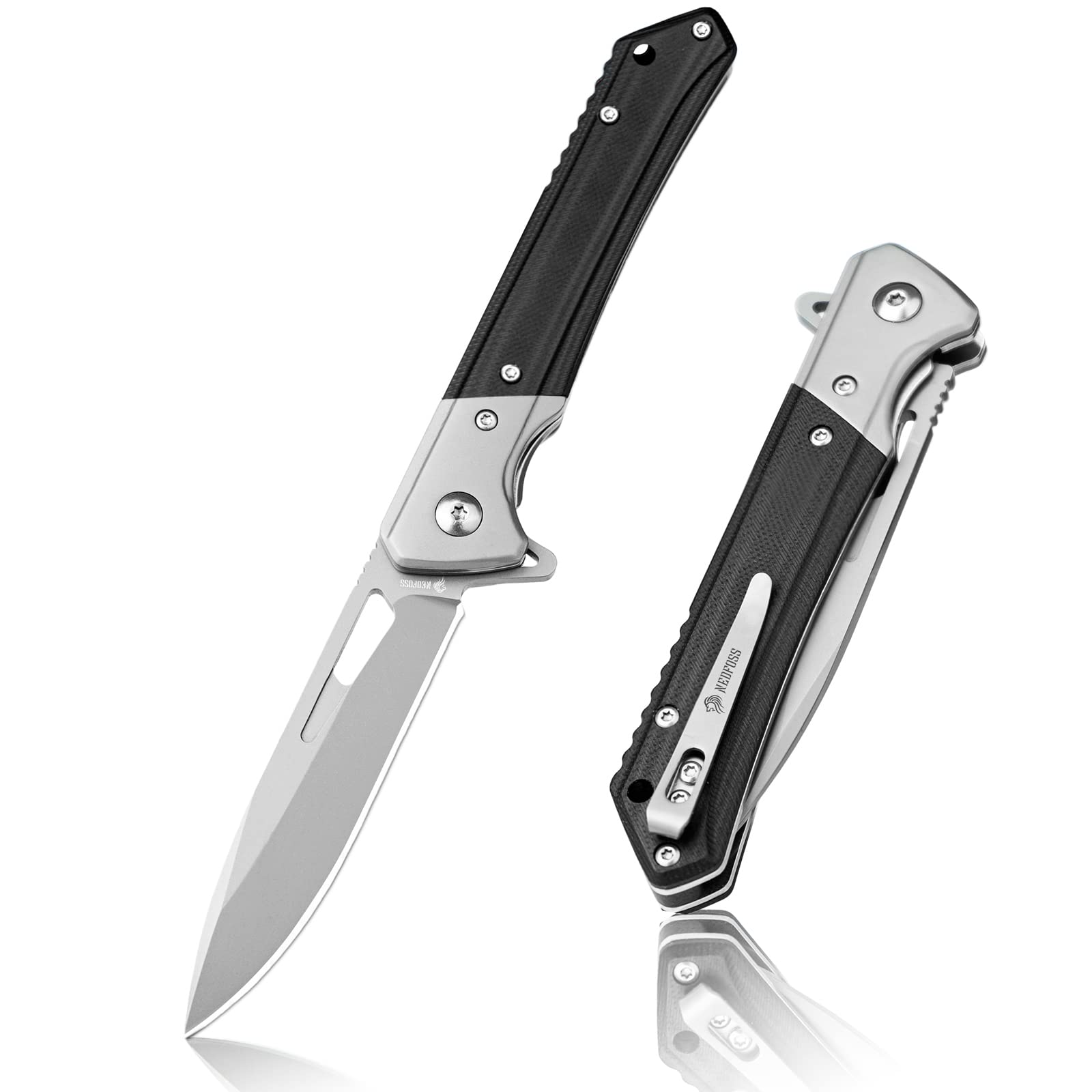 NedFoss Pocket Knife, 3.5" D2 Blade EDC Folding Knife with G10 Handle, Flipper Open, Deep Carry Pocket Clip, Slim Gentleman's Knives for Men (ELF PRINCE)