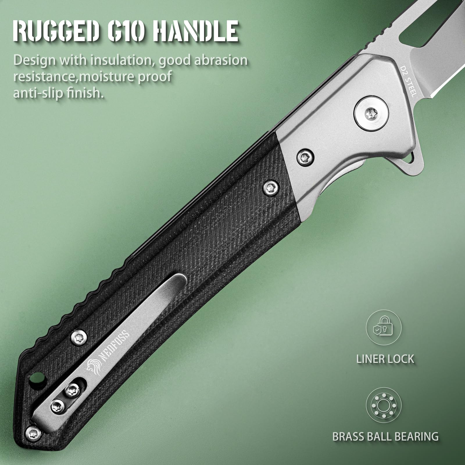NedFoss Pocket Knife, 3.5" D2 Blade EDC Folding Knife with G10 Handle, Flipper Open, Deep Carry Pocket Clip, Slim Gentleman's Knives for Men (ELF PRINCE)