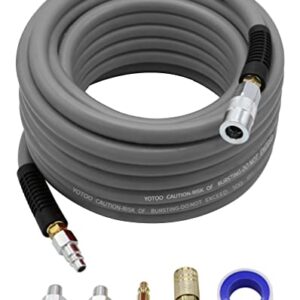 YOTOO Hybrid Air Hose 1/2-Inch I.D. by 50-Feet Long 3/8 inch MNPT Solid Brass Fittings 300 PSI Heavy Duty, Lightweight, Kink Resistant with 3/8" and 1/4" Industrial Quick Coupler Connectors, Gray