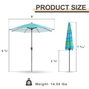 Gardesol 9 FT Patio Umbrella, Market Umbrella with Push Button Tilt/Crank,8 Sturdy Ribs, Fade Resistant, Solution-Dyed Fabric, Outdoor Table Umbrella for Deck, Backyard, Pool, Blue Green