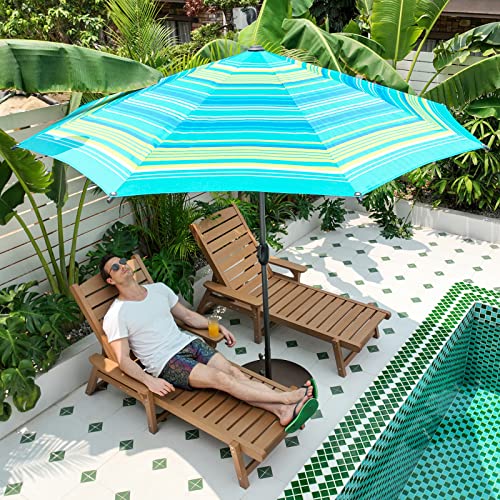 Gardesol 9 FT Patio Umbrella, Market Umbrella with Push Button Tilt/Crank,8 Sturdy Ribs, Fade Resistant, Solution-Dyed Fabric, Outdoor Table Umbrella for Deck, Backyard, Pool, Blue Green