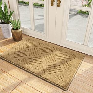 pocass indoor doormat, brown front door mat, 20" x 32" non slip durable resist dirt entrance rugs for outdoor entryway, patio, inside porch, low-profile, machine washable
