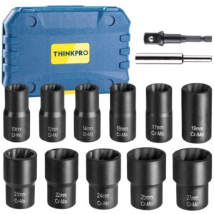 thinkpro lug nut removal tool,13 pcs lug nut socket set, 1/2-inch drive bolt nut extractor kit, easy out lug nut remover for damaged, frozen, studs, rusted, rounded-off bolts & nuts screws