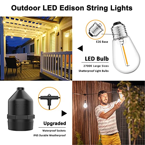 LONIUTO 200FT Outdoor String Lights Waterproof & Shatterproof Outside Hanging Patio String Light Vintage Ambience Romantic Decor for Cafe Coffee Bar Bistro Balcony