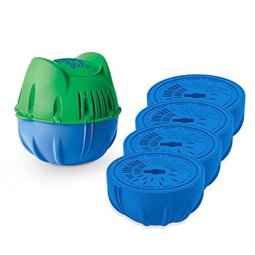 Flippin’ FROG Complete Floating Sanitizing System + 4 Flippin’ FROG Replacement Cartridges for Pools up to 10,000 gallons, Quick and Easy All-in-One Pool Sanitizer