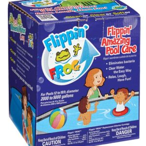 Flippin’ FROG Complete Floating Sanitizing System + 4 Flippin’ FROG Replacement Cartridges for Pools up to 10,000 gallons, Quick and Easy All-in-One Pool Sanitizer