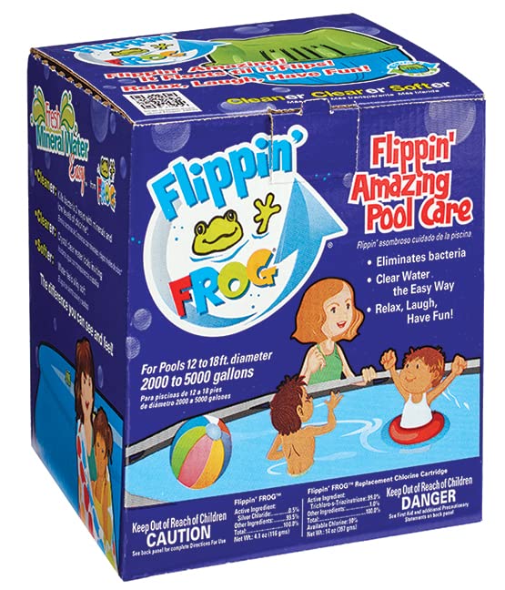 Flippin’ FROG Complete Floating Sanitizing System + 4 Flippin’ FROG Replacement Cartridges for Pools up to 10,000 gallons, Quick and Easy All-in-One Pool Sanitizer