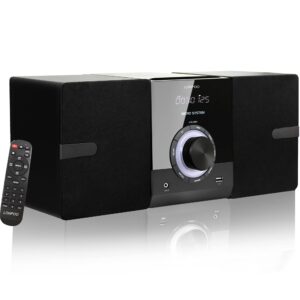 home cd stereo shelf system - 30w compact micro stereo system with cd player, bluetooth, fm radio, aux-in, usb playback, 2-way music crisp-sound, dsp-tech, remote control