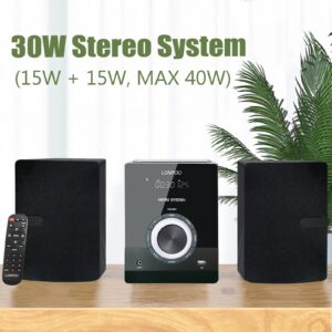 Home CD Stereo Shelf System - 30W Compact Micro Stereo System with CD Player, Bluetooth, FM Radio, Aux-in, USB Playback, 2-Way Music Crisp-Sound, DSP-Tech, Remote Control