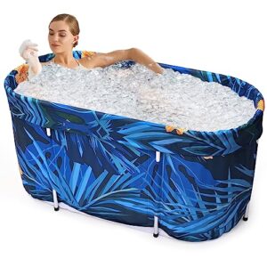 aellersen portable bathtubs, foldable soaking bathing tub for adults, oval bathtubs for showers, with thick insulation foam to keep the temperature (blue)