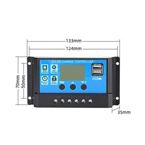 30A Solar Charge Controller,12V/ 24V Solar Panel Charge Controller,Timer Setting PWM Auto Parameter,Intelligent Regulator with 5V Dual USB Port Display Adjustable Parameter LCD Display