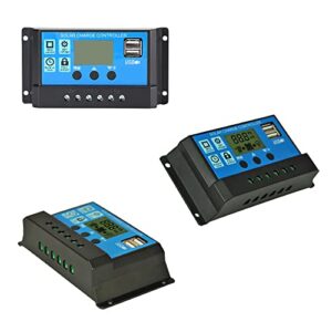 30A Solar Charge Controller,12V/ 24V Solar Panel Charge Controller,Timer Setting PWM Auto Parameter,Intelligent Regulator with 5V Dual USB Port Display Adjustable Parameter LCD Display