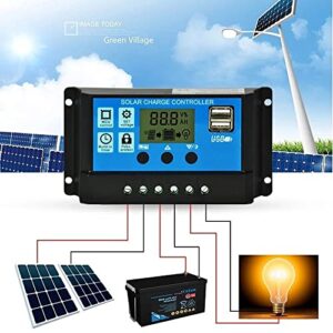 30A Solar Charge Controller,12V/ 24V Solar Panel Charge Controller,Timer Setting PWM Auto Parameter,Intelligent Regulator with 5V Dual USB Port Display Adjustable Parameter LCD Display