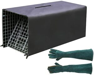 deblue feral cat trap cage cover, 32" cage trap cover for live animals with bite proof gloves, large trap cage cover for 1 door humane trap cage-(no cage)
