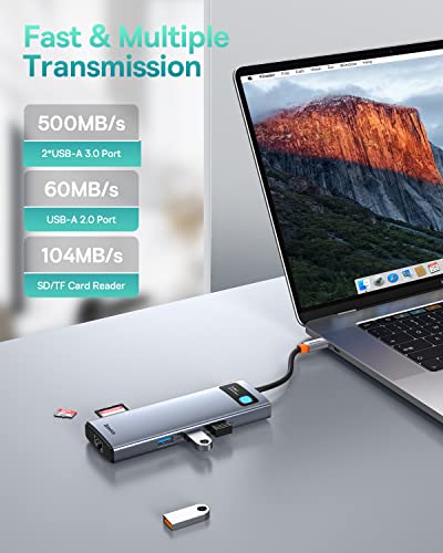 Baseus Laptop Docking Station Dual Monitor 4K@120Hz, 9 in 1 USB C Hub with 2 HDMI, 1000Mbps LAN, 100W PD, 3 USB, SD Card Reader, USB C Dock Compatible with iPhone 15/Mac/Dell/HP/Surface/Steam Deck…