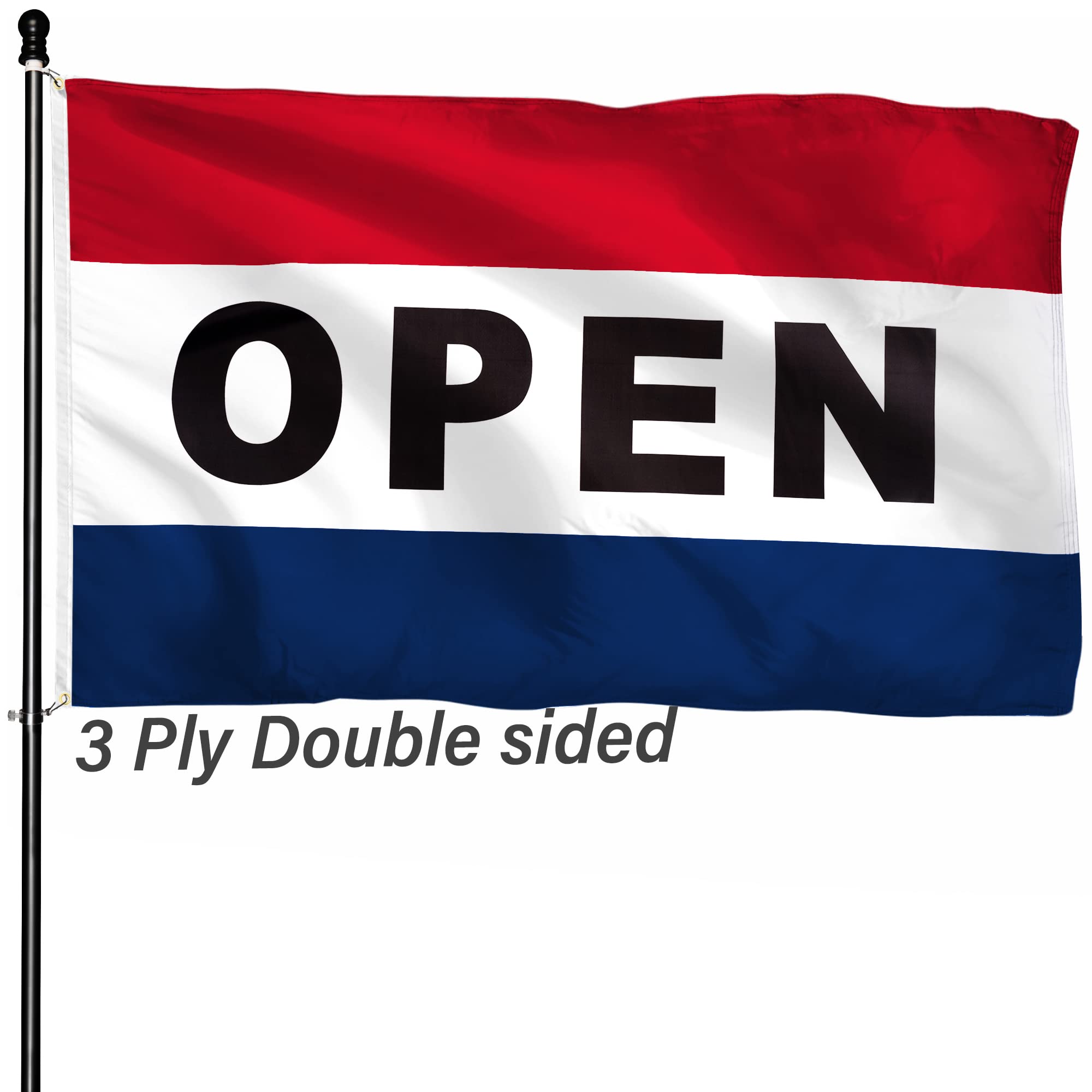 Open Flag for Business Sign 3x5 ft Outdoor, Double Sided 3 Ply Heavy Duty Flag for Businesses, 100% Quality Polyester Vibrant Color Fade Resistant Banner with Brass Grommets 4 Rows Stitches