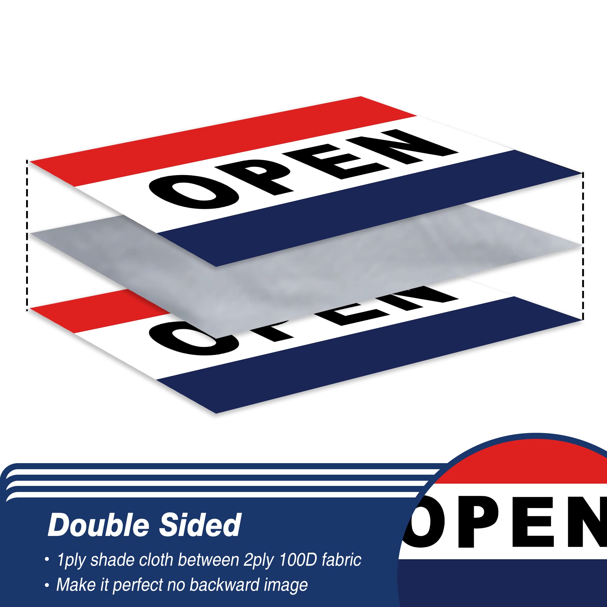 Open Flag for Business Sign 3x5 ft Outdoor, Double Sided 3 Ply Heavy Duty Flag for Businesses, 100% Quality Polyester Vibrant Color Fade Resistant Banner with Brass Grommets 4 Rows Stitches
