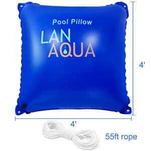 LanAqua 4 x 4 Ft Pool Pillows for Above Ground Pools,0.4mmThick Winter Pool Pillow for Closing,Super Durable PVC & Strong Cold Resistant Pool Cover Air Pillow,Rope Included (55ft)