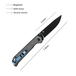 Kizer Begleiter 2 Folding Pocket Knife with N690 Blade, Black Micarta Knife with Thumb Stud, Deep Carry Clip for EDC-V4458.2E6