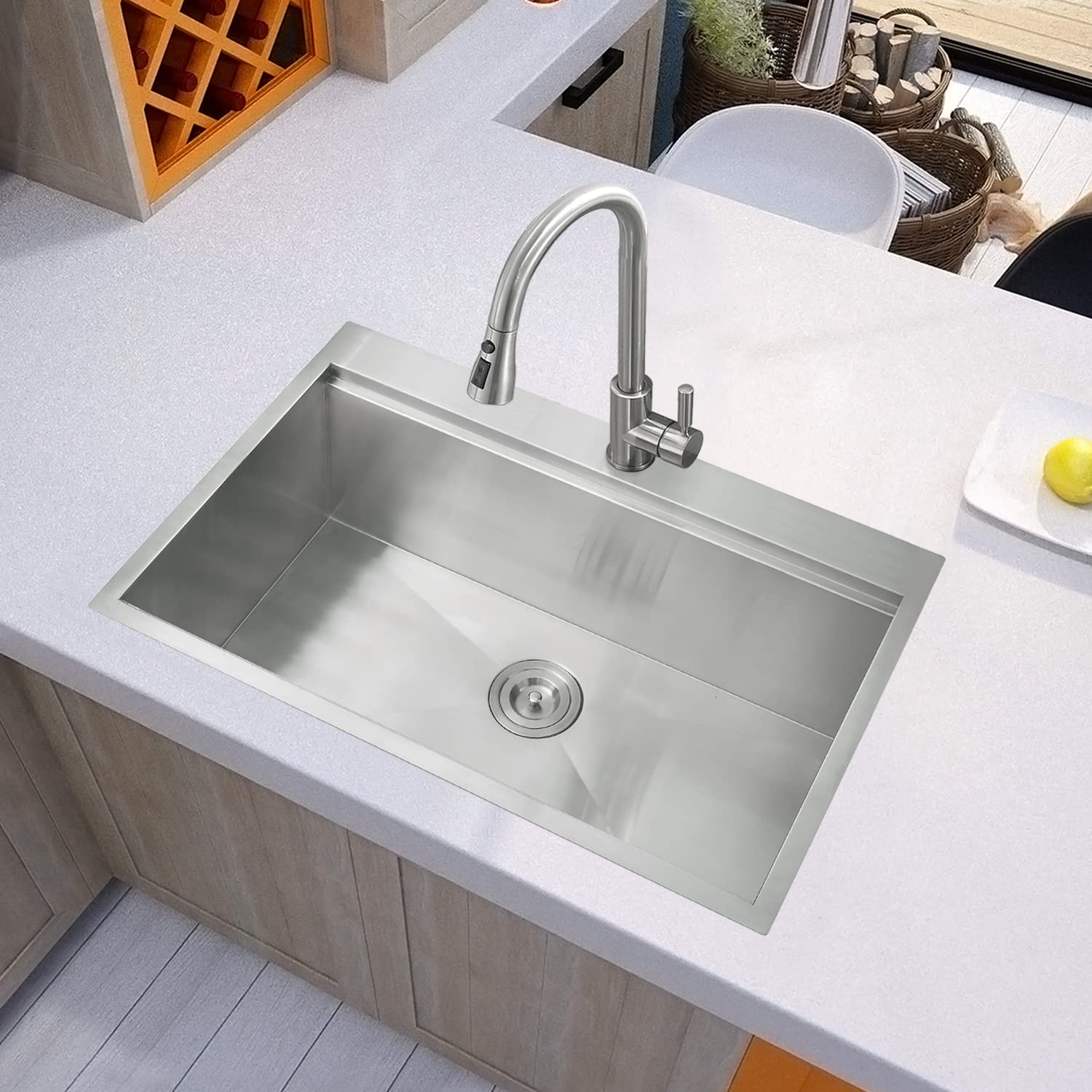 33 inch Drop in Workstation Kitchen Sink, Doirteal 33x22x10 Inches 16 ...