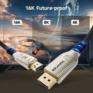 BolAAzuL 8K DisplayPort 2.0 Cable 10ft, 16K DP Cable 2.0 (16K@60Hz 8K@120Hz 4K@240Hz 165Hz 144Hz GSync/FreeSync) Video/Monitor Cable Braided Displayport to Display Port with Metal Shell for Gaming TV