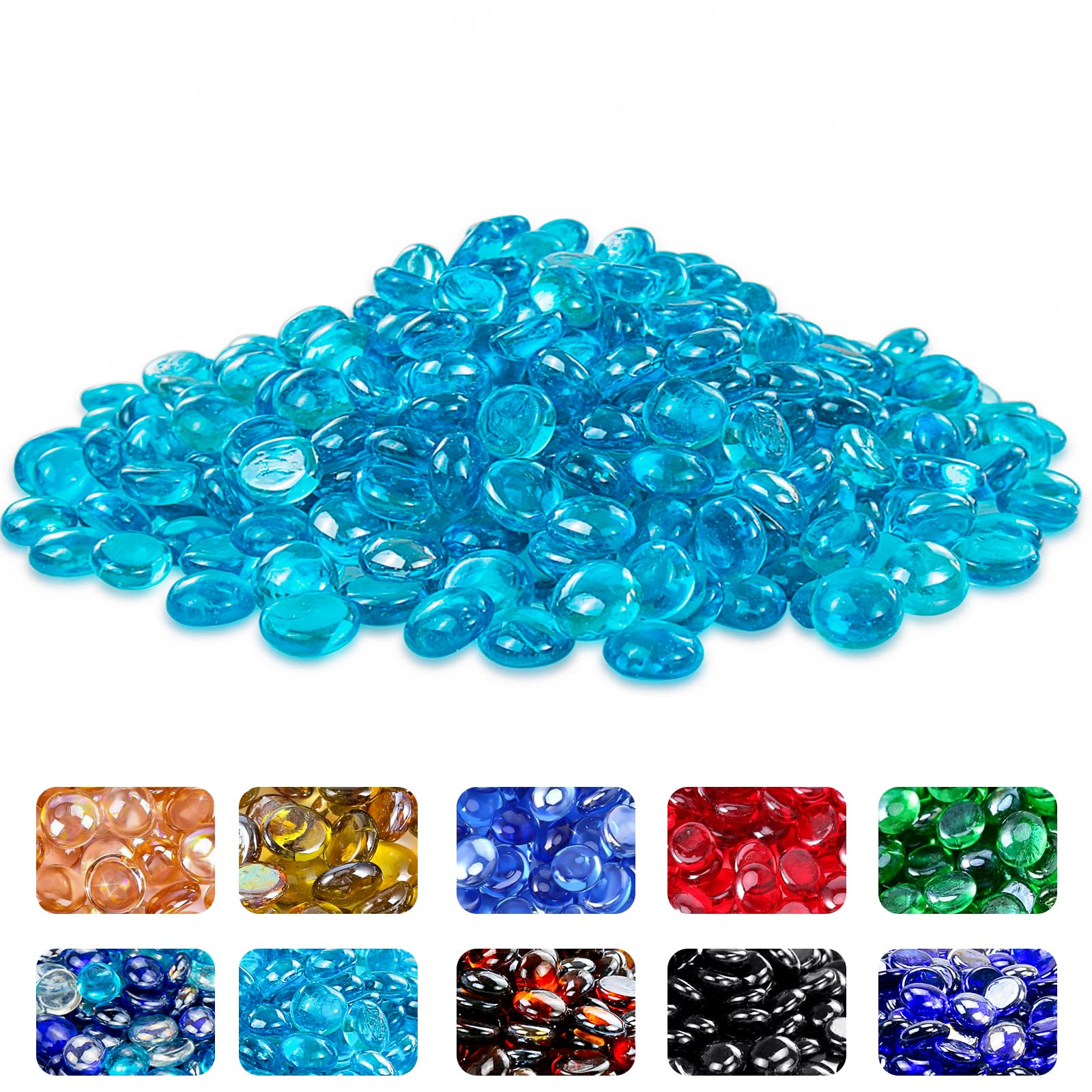 GRISUN 1/2 Inch Caribbean Blue Fire Glass Beads for Fire Pit, 20 Pounds Round Glass Rocks Teal for Natural or Propane Fireplace, Fire Pit Round Glass Safe for Outdoors and Indoors Fire Pit Glass