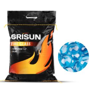 GRISUN 1/2 Inch Caribbean Blue Fire Glass Beads for Fire Pit, 20 Pounds Round Glass Rocks Teal for Natural or Propane Fireplace, Fire Pit Round Glass Safe for Outdoors and Indoors Fire Pit Glass