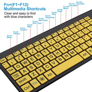 HXMJ-Wireless Large Print Keyboard and Mouse Combo with USB Receiver for Seniors and Visually Impaired Low Vision Individuals-Yellow