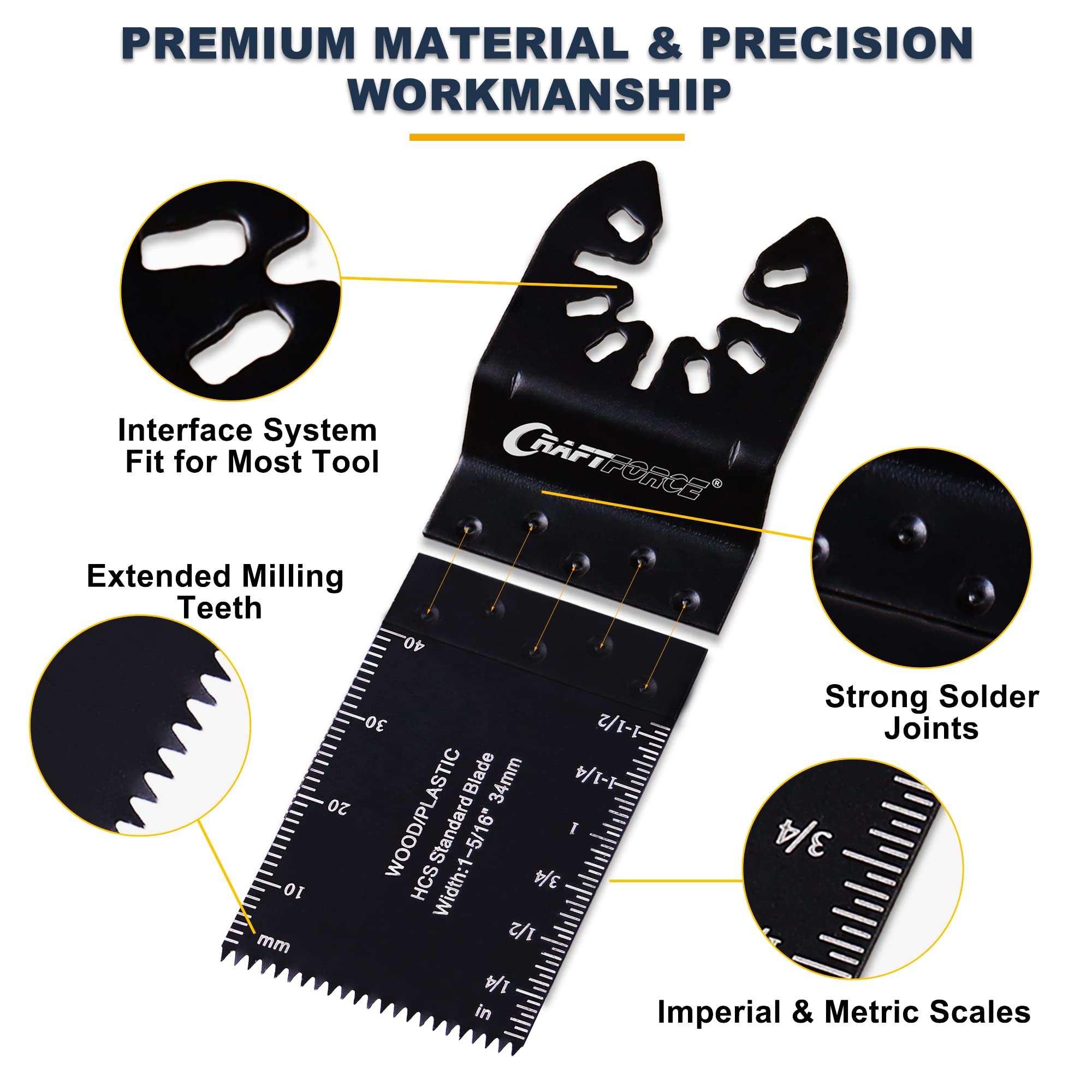 Oscillating Tool Blades, 149-Piece Craftforce Oscillating Saw Blades Universal Multitool Blades Accessories Kit, Fit Dewalt Dremel Milwaukee Ryobi Makita Ridgid Porter Cable Craftsman Rockwell Fein