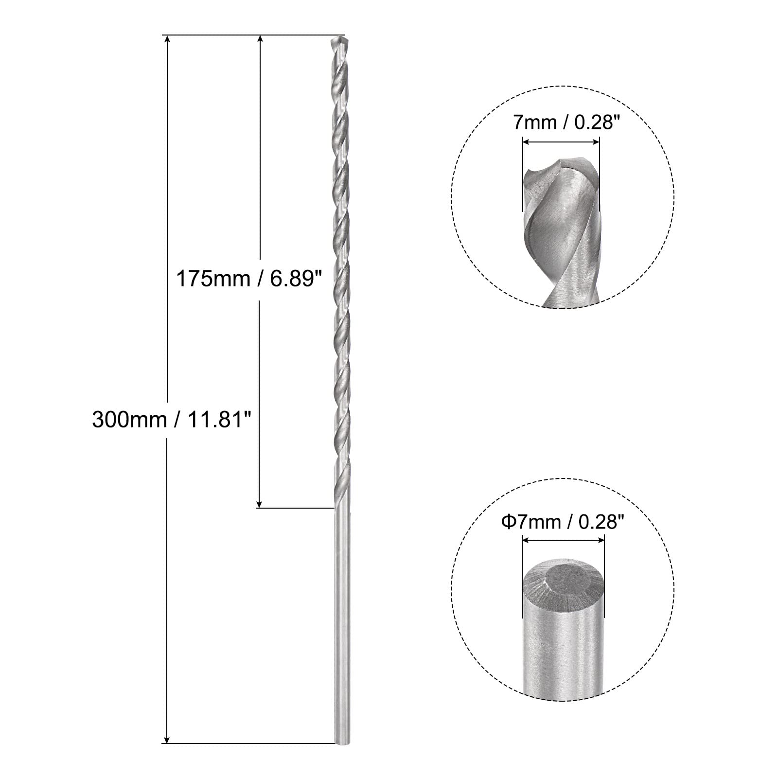 uxcell 7mm Twist Drill Bits, High-Speed Steel Straight Shank Extra Long Drill Bit 300mm Length for Wood Plastic Aluminum