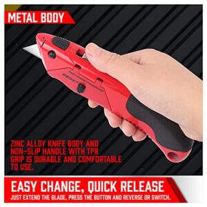 Heavy Duty Box Cutter - Retractable Utility Knife with Spare Blades, Ergonomic Design, Built-In Storage, Safe Lock System, Ideal for Cardboard, Paper, Thin Plastic Cutting - Razor Knife Boxcutter