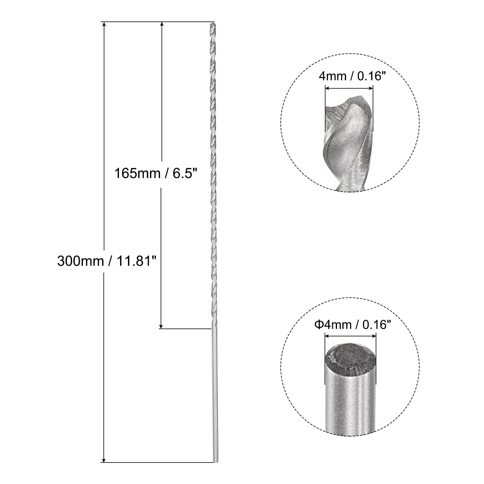 uxcell 4mm Twist Drill Bits, High-Speed Steel Straight Shank Extra Long Drill Bit 300mm Length for Wood Plastic Aluminum