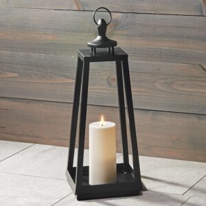 black lantern with flameless candle - 16 inch, metal frame, battery powered, indoor / outdoor, decorative waterproof lanterns for patio decor, front porch or wedding centerpiece