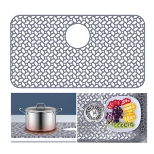 justogo silicone sink protectors for kitchen sink 26.4"x14.4", kitchen sink mat grid heat resistant sink mats for bottom of kitchen sink farmhouse stainless steel porcelain sink mat rear drain, grey