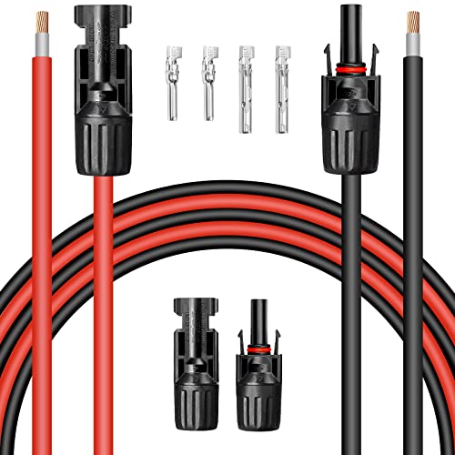 PRECIHW Solar Panel Extension Cable, 10AWG (6mm²) Solar Extension Cable Wire (10FT Red + 10FT Black), PV Extension Cable Wire