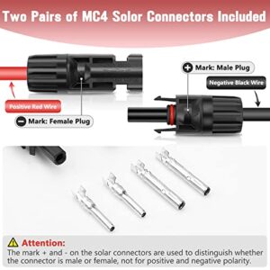 PRECIHW Solar Panel Extension Cable, 10AWG (6mm²) Solar Extension Cable Wire (10FT Red + 10FT Black), PV Extension Cable Wire