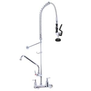 youwise commercial pre-rinse faucet with sprayer 8" center 47" height wall mounted kitchen sink with pull down sprayer and 12" add-on spout for home restaurant industrial black