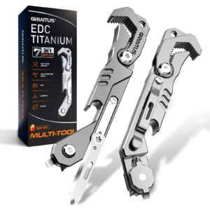 edc multitool 7 in 1 with knife, wrench, folding knife, screwdriver, bottle opene, ruler, urgent car window breaker and seatbelt cutter, edc pocket multi tool for gifts for men (bright silver)