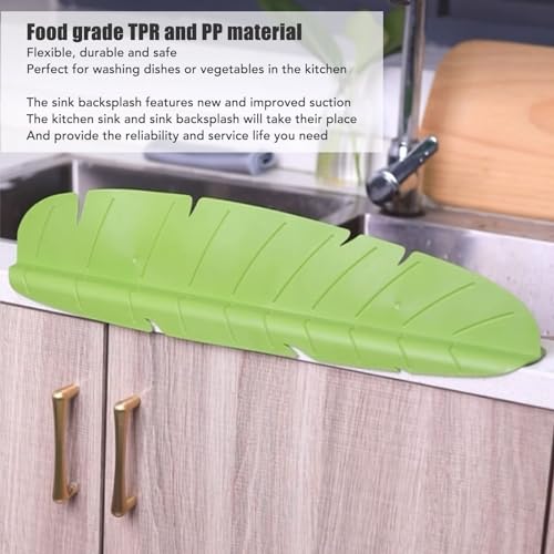 Silicone Sink Splash Guard, Faucet Mat for Kitchen Sink Leaf Shaped Sink Water Splash Guard with Suction Cup Base for Kitchen Bathroom Sink(Green)