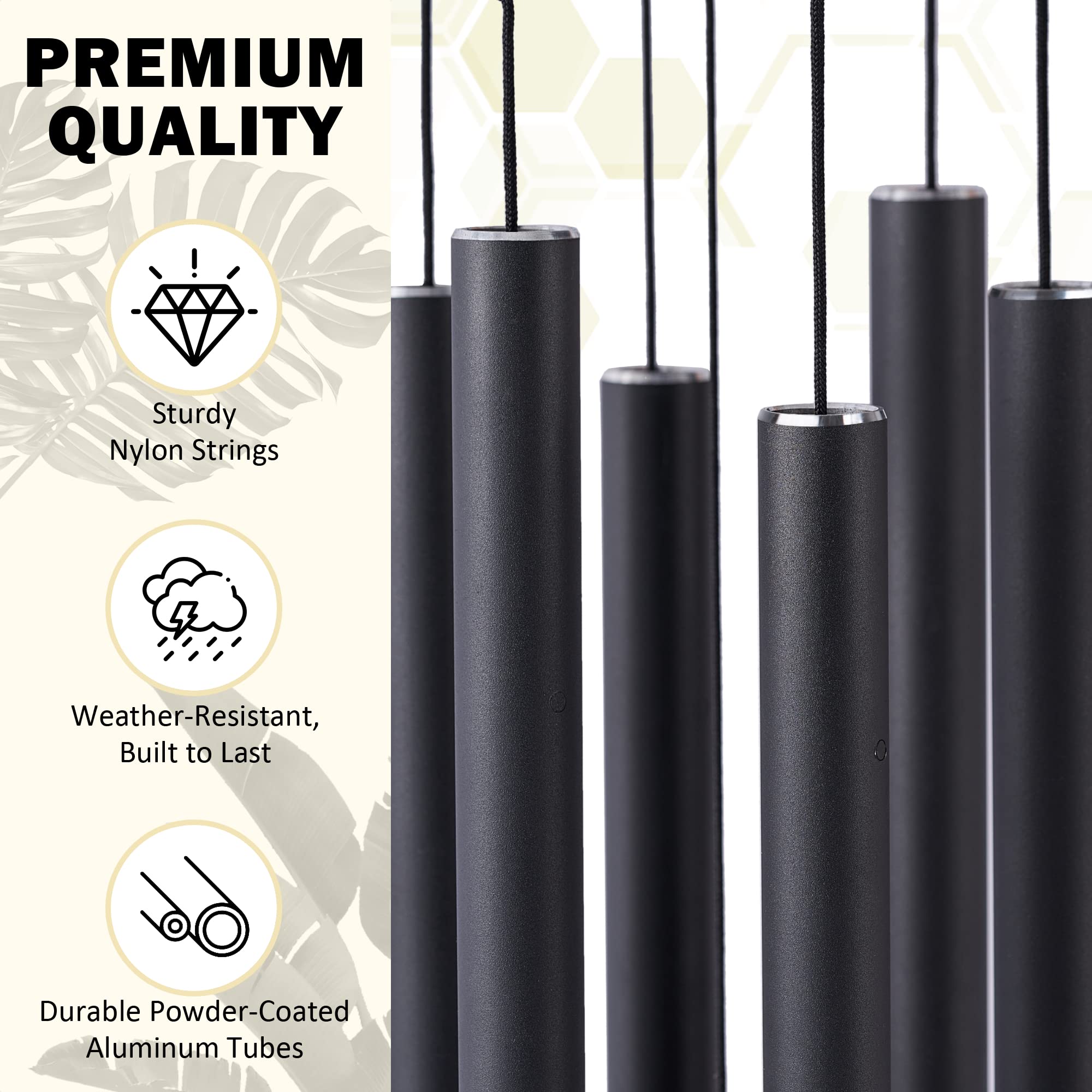 Vanquer Wind Chimes for Outside Deep Tone - 38'' Wind Chimes Outdoor Clearance, Memorial Wind Chimes, Sympathy Gift, Garden Patio, Home Décor Black