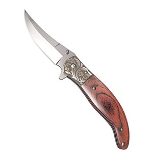 casvno pocket knife stainless steel blade +wood handle for hunting, camping, fishing, hiking, outdoor activities home improvement
