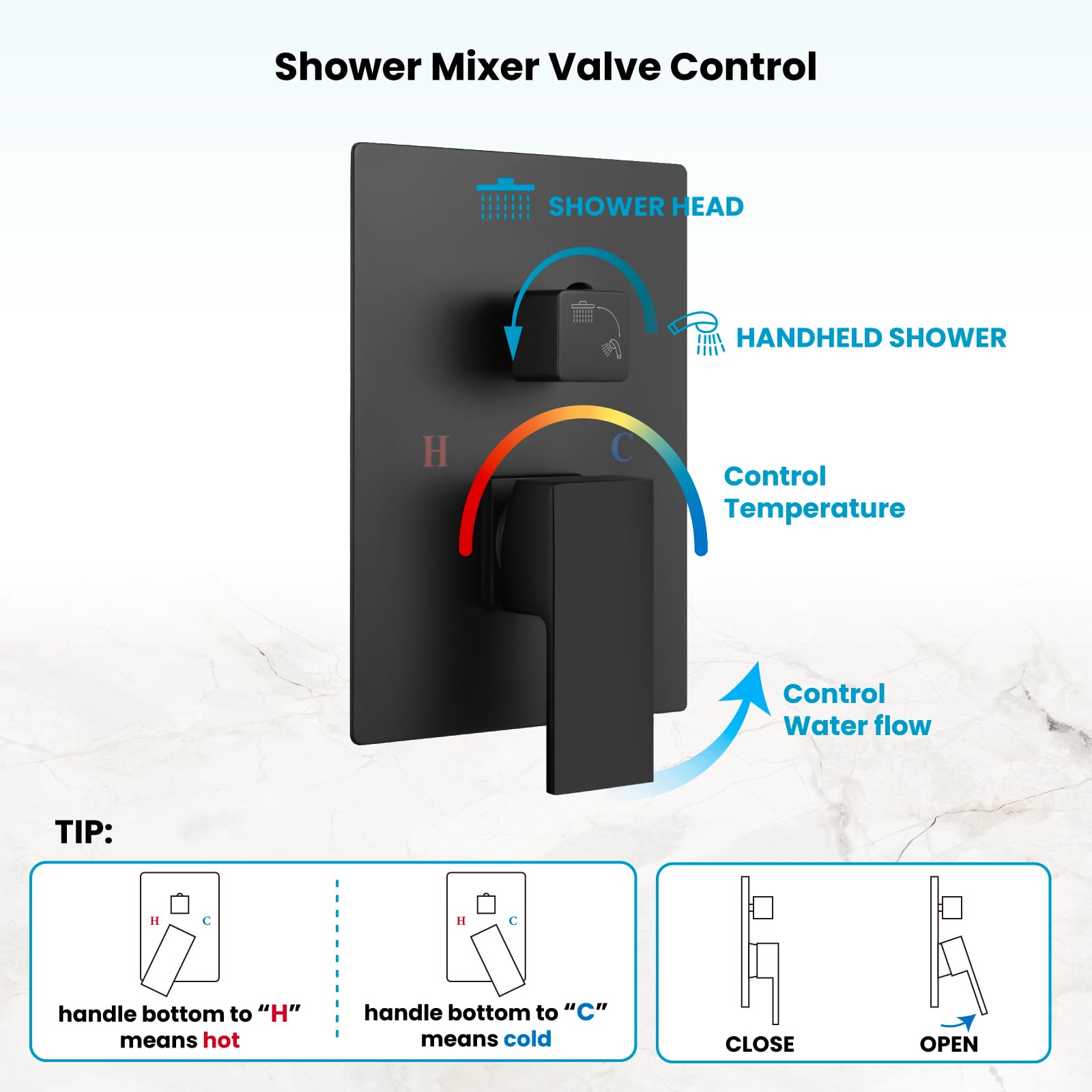 gotonovo Bathroom Matte Black 10 Inch Rainfall Shower Head Ceiling Mount with Handheld Spray Shower Mixer Faucet Luxury High Pressure Shower Combo Set Rough-in Valve and Shower Trim Included