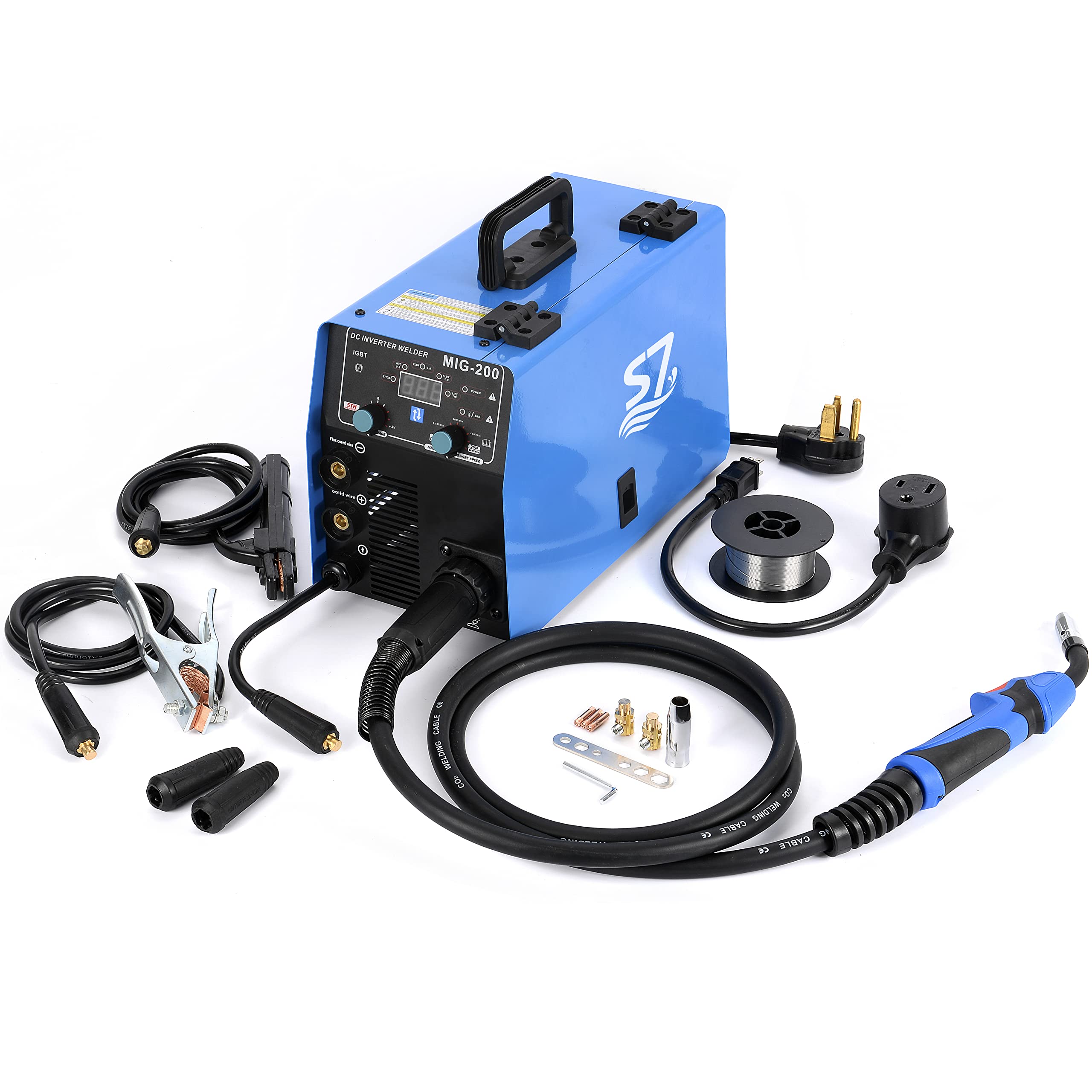 S7 200Amp MIG Welder,110V&220V 4 in 1 MIG&ARC&Lift TIG Gas/Gasless Inverter Multi-Process Dual Voltage Welding Machine