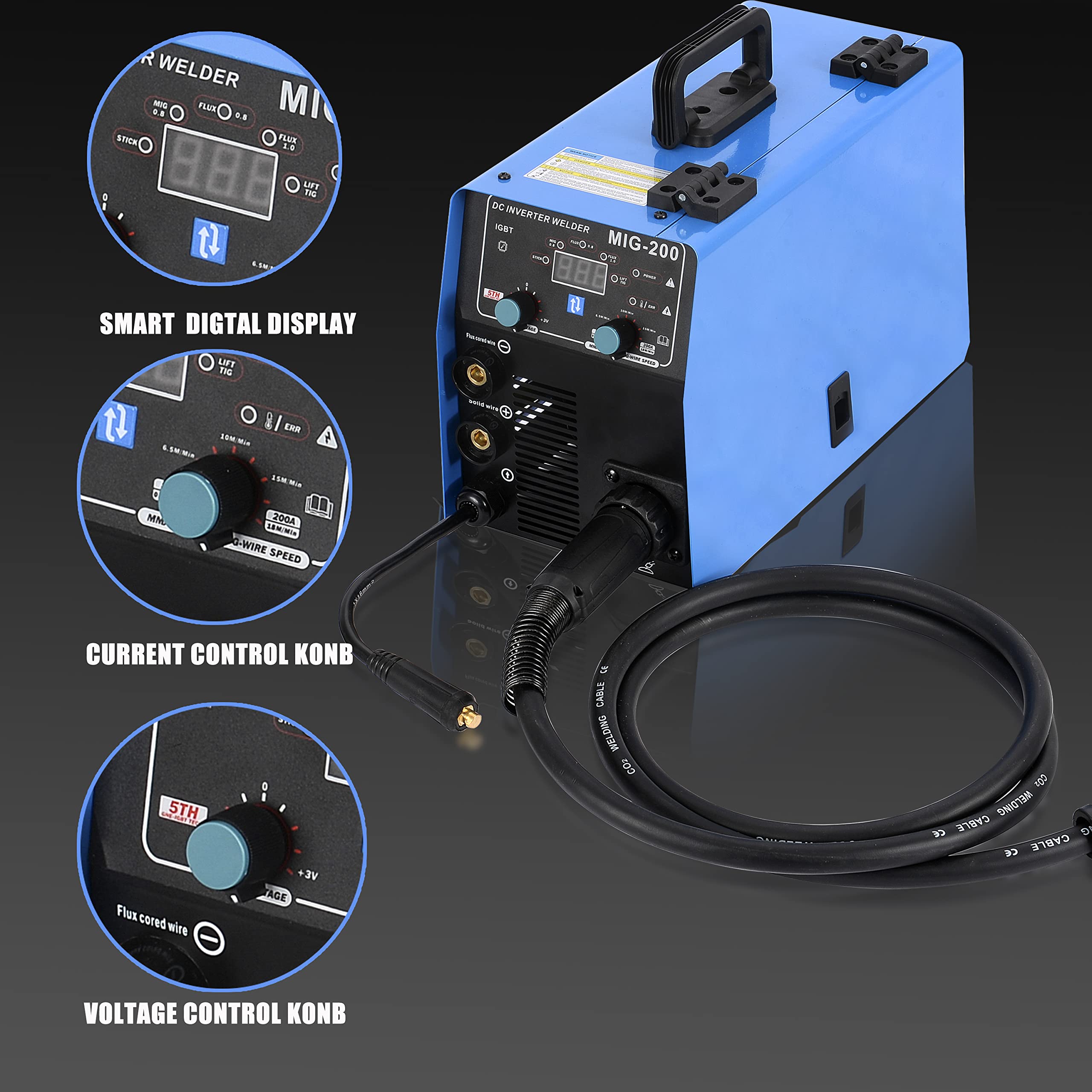 S7 200Amp MIG Welder,110V&220V 4 in 1 MIG&ARC&Lift TIG Gas/Gasless Inverter Multi-Process Dual Voltage Welding Machine