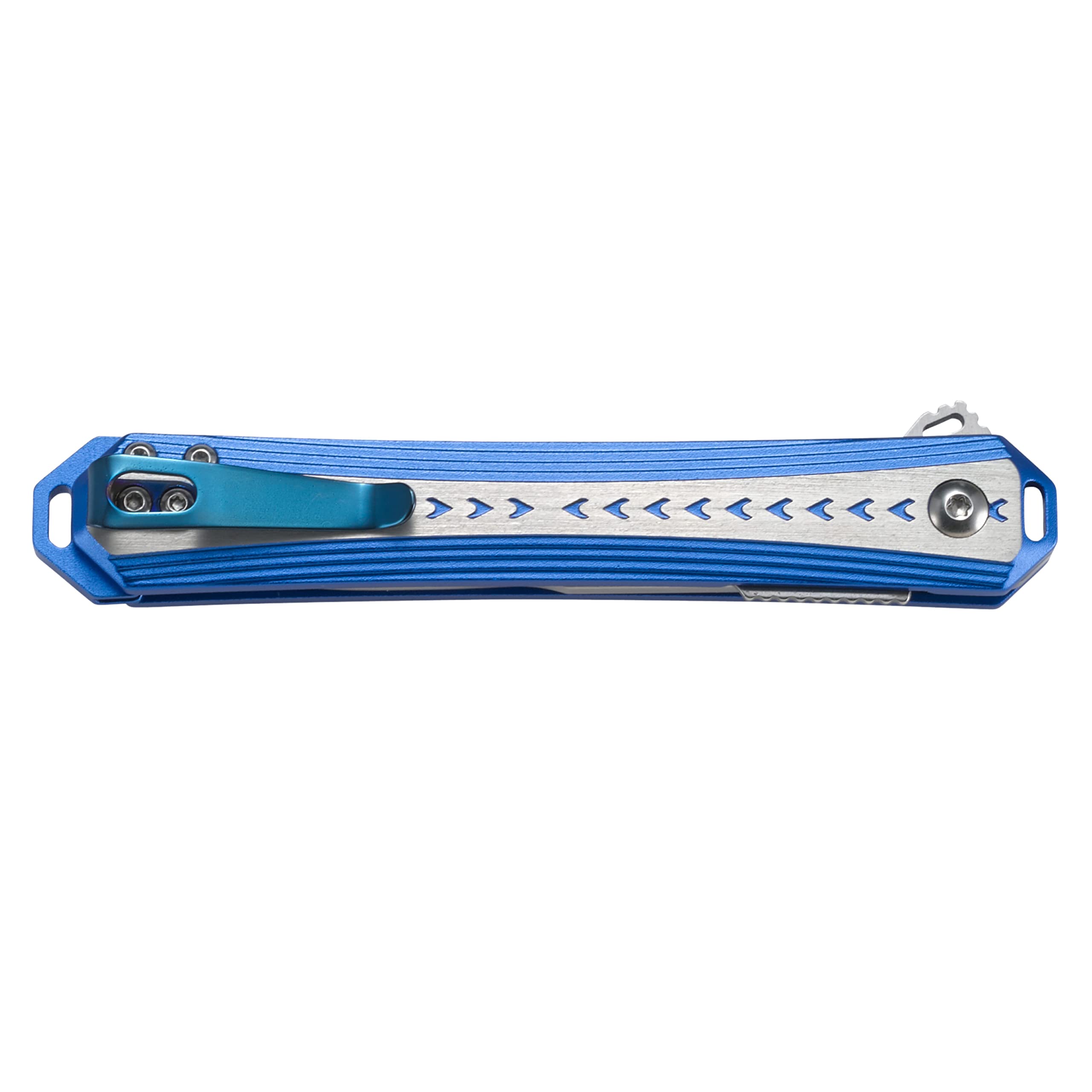 Columbia River Knife & Tool Stickler Folding Pocket Knife: Assisted Open Everyday Carry, Sandvik 12C27 Plain Edge Blade, Liner Lock, Aluminum Handle 6710, Blue & silver
