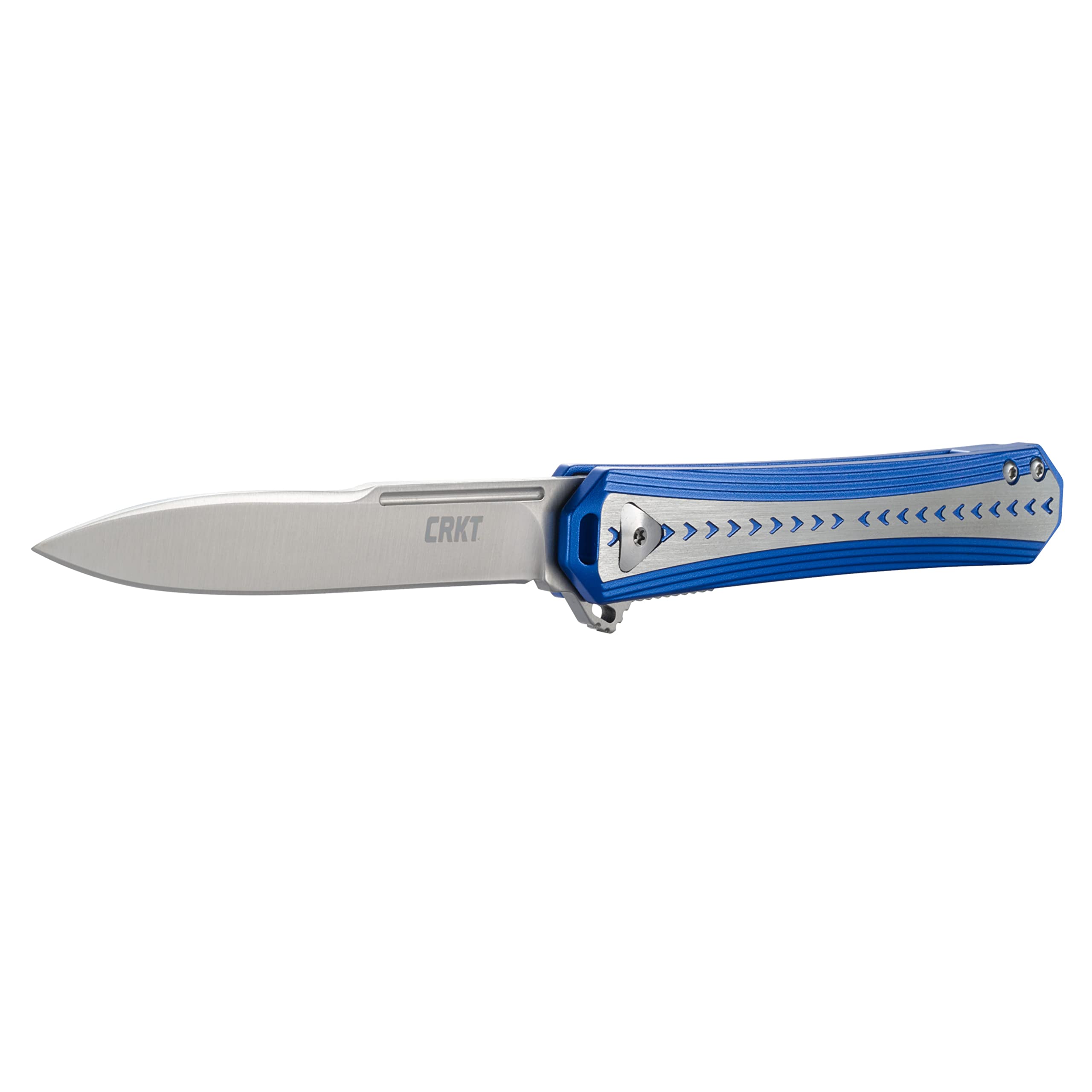 Columbia River Knife & Tool Stickler Folding Pocket Knife: Assisted Open Everyday Carry, Sandvik 12C27 Plain Edge Blade, Liner Lock, Aluminum Handle 6710, Blue & silver