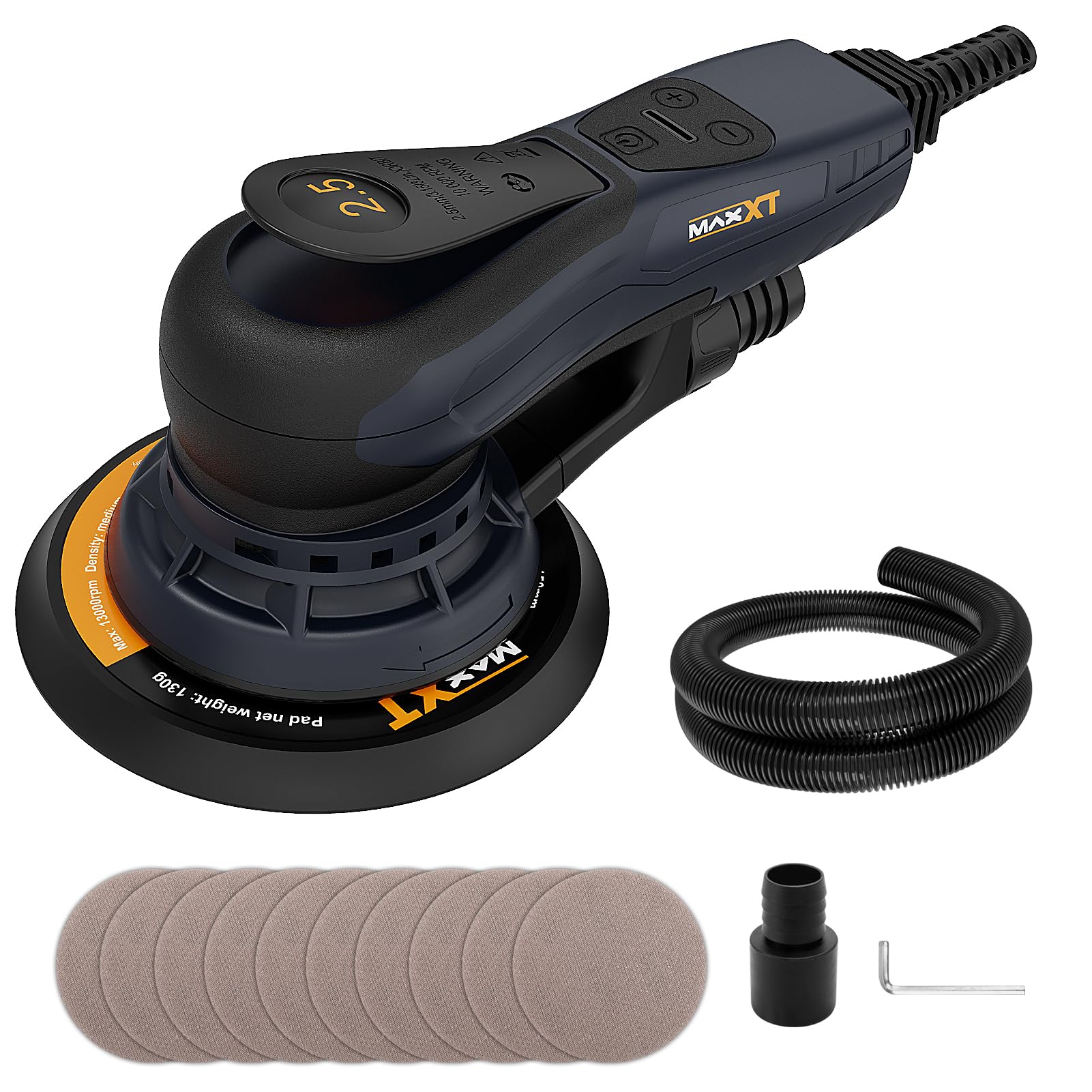 MAXXT Electric 5mm Random Orbital Sander Brushless 350W 3A Multi-function Variable Speed Electric Corded Orbital Sanders Machine with 10 Sanding Paper for Woodworking (R7303-2.5mmOrbit-EU)