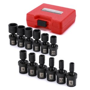 mixpower 12 pieces 1/4" drive universal impact socket set, cr-mo, metric, swivel socket with flexible wobble, 5mm - 15mm