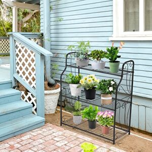 Citfis Plant Stand Rack 3 Tier Indoor Outdoor Metal Plant Stand Multiple Functional Plant Shelf Rust Prevention, Used for Living Room Courtyard Garden and Balcony Black